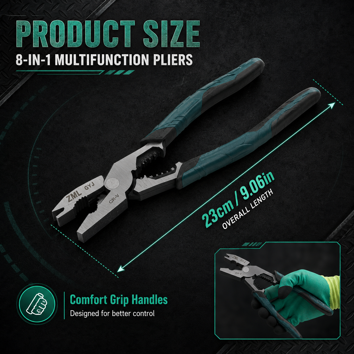 8-in-1 CR-V steel wire stripper pliers with sharp blades