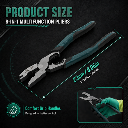 8-in-1 CR-V steel wire stripper pliers with sharp blades