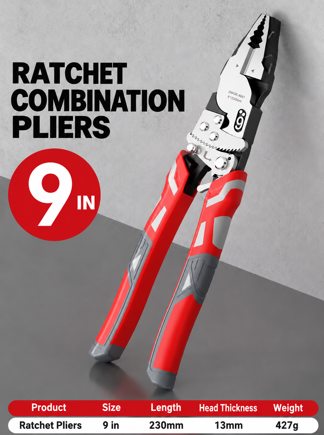 55-Steel Self-Locking Anti-Skid Ratchet Pliers