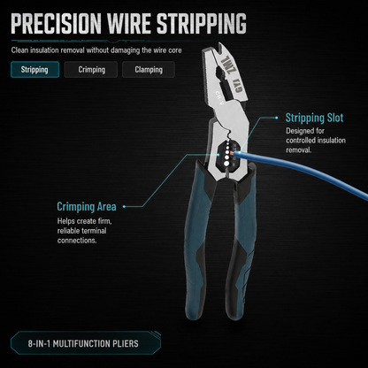 8-in-1 CR-V steel wire stripper pliers with sharp blades